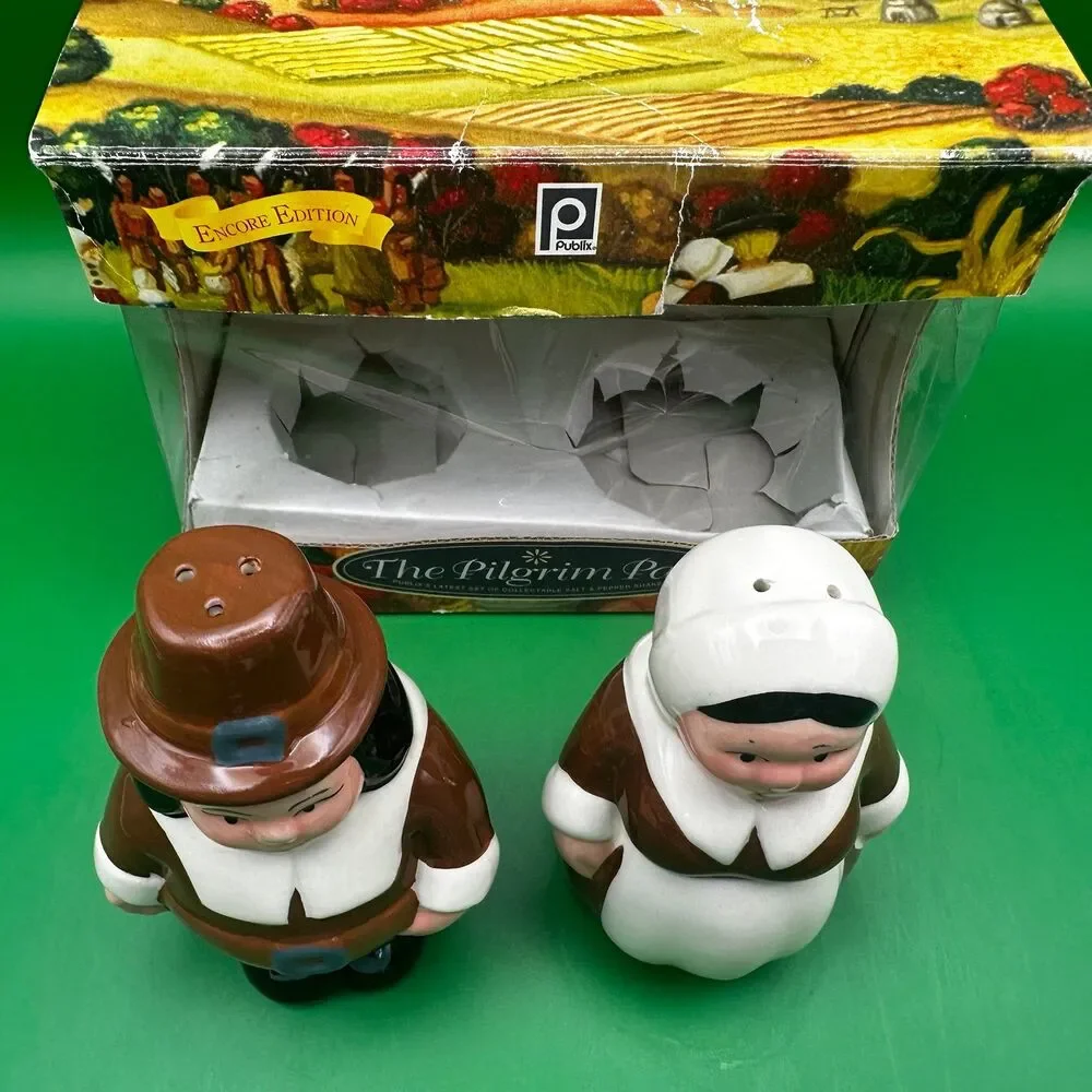 Vintage Publix The Pilgrim Pair Salt & Pepper Shakers Encore Edition Boxed